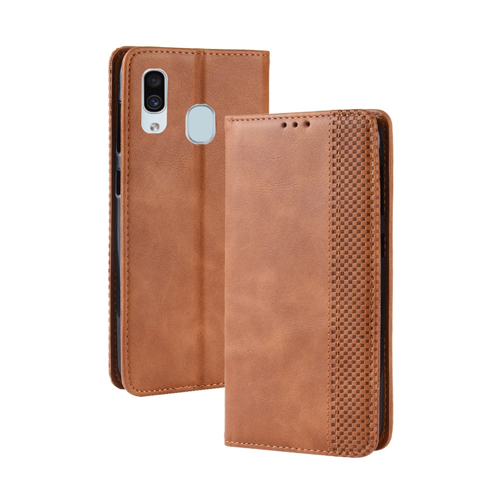 Auto-absorbed Vintage Style PU Leather Wallet Phone Case for Samsung Galaxy A20e - Brown-2