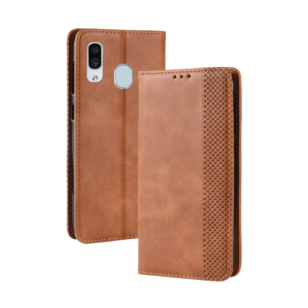 Estuche Para Teléfono de Cuero Vintage PU de Estilo Vintage de Estilo Automático Para Samsung Galaxy A20e - Marrón