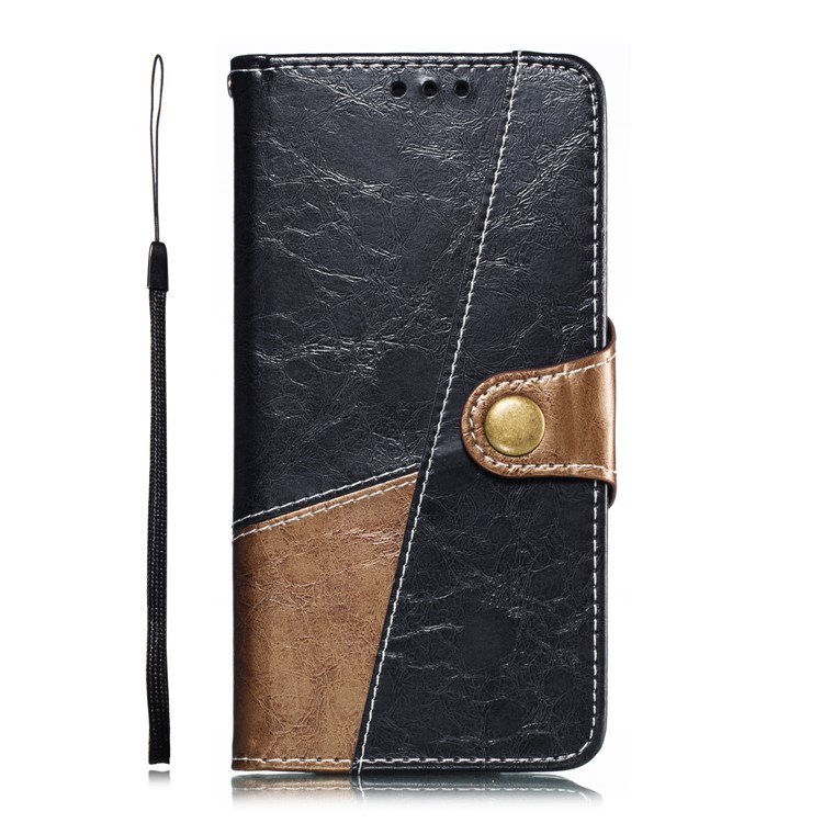 Splicing PU Leather + TPU Stand Wallet Protective Case with Strap for Samsung Galaxy S10 - Black / Light Brown-2