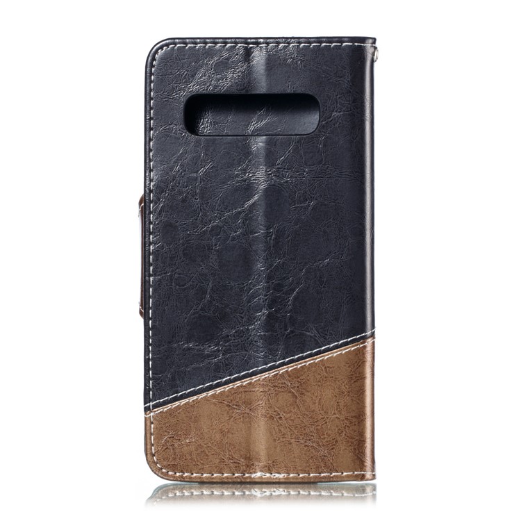 Splicing PU Leather + TPU Stand Wallet Protective Case with Strap for Samsung Galaxy S10 - Black / Light Brown-3