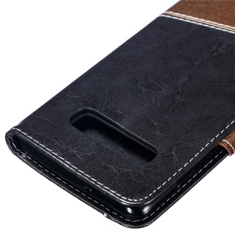 Splicing PU Leather + TPU Stand Wallet Protective Case with Strap for Samsung Galaxy S10 - Black / Light Brown-4