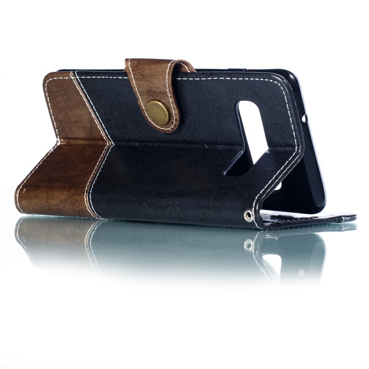 Splicing PU Leather + TPU Stand Wallet Protective Case with Strap for Samsung Galaxy S10 - Black / Light Brown-6