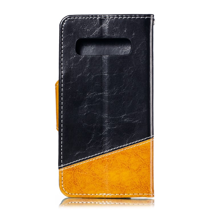 Splicing PU Leather + TPU Stand Wallet Protective Case with Strap for Samsung Galaxy S10 - Black / Yellow-3