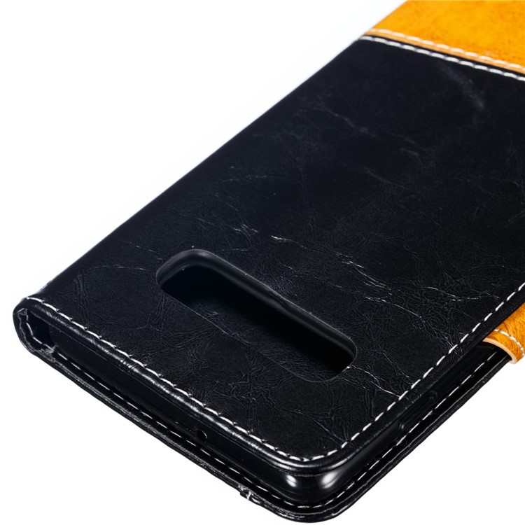 Splicing PU Leather + TPU Stand Wallet Protective Case with Strap for Samsung Galaxy S10 - Black / Yellow-4