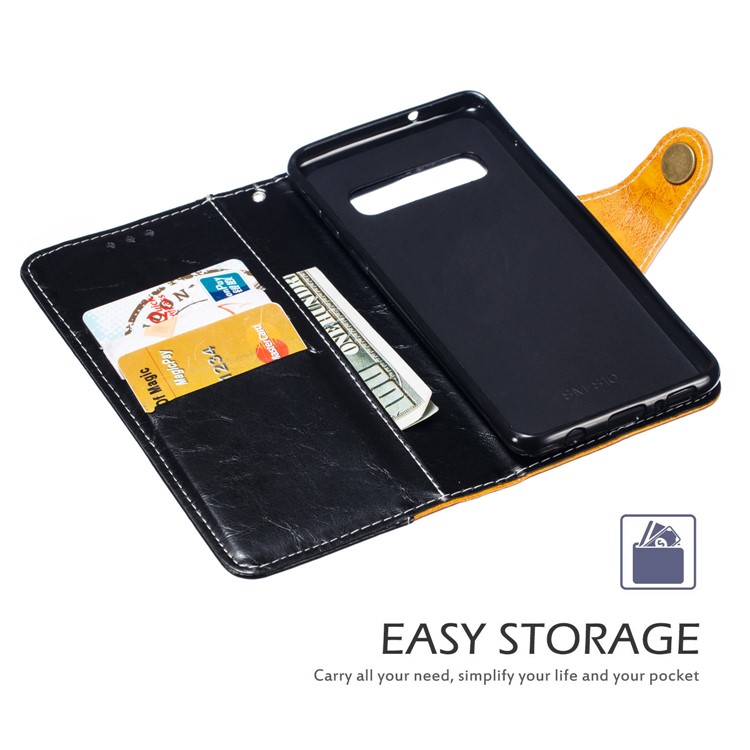 Splicing PU Leather + TPU Stand Wallet Protective Case with Strap for Samsung Galaxy S10 - Black / Yellow-5