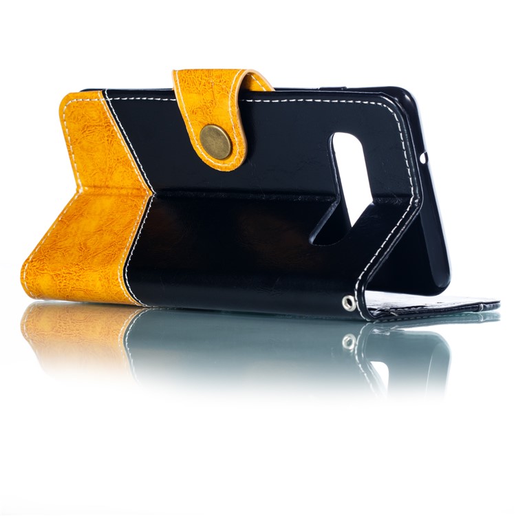 Splicing PU Leather + TPU Stand Wallet Protective Case with Strap for Samsung Galaxy S10 - Black / Yellow-6