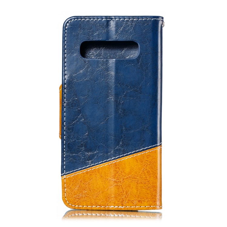 Splicing PU Leather + TPU Stand Wallet Protective Case with Strap for Samsung Galaxy S10 - Blue / Yellow-3