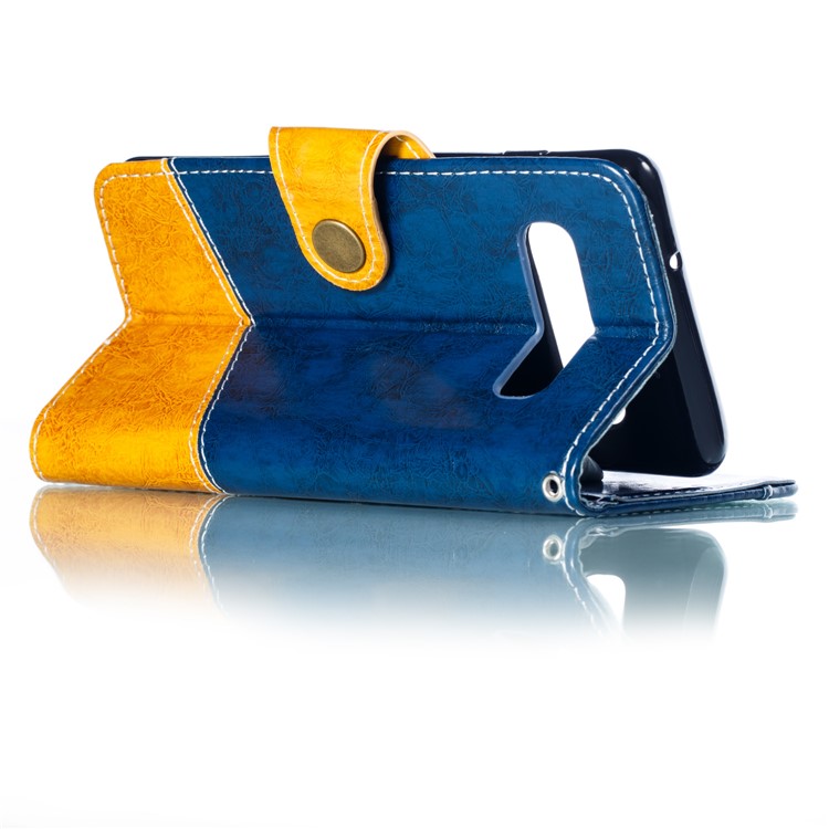 Splicing PU Leather + TPU Stand Wallet Protective Case with Strap for Samsung Galaxy S10 - Blue / Yellow-6