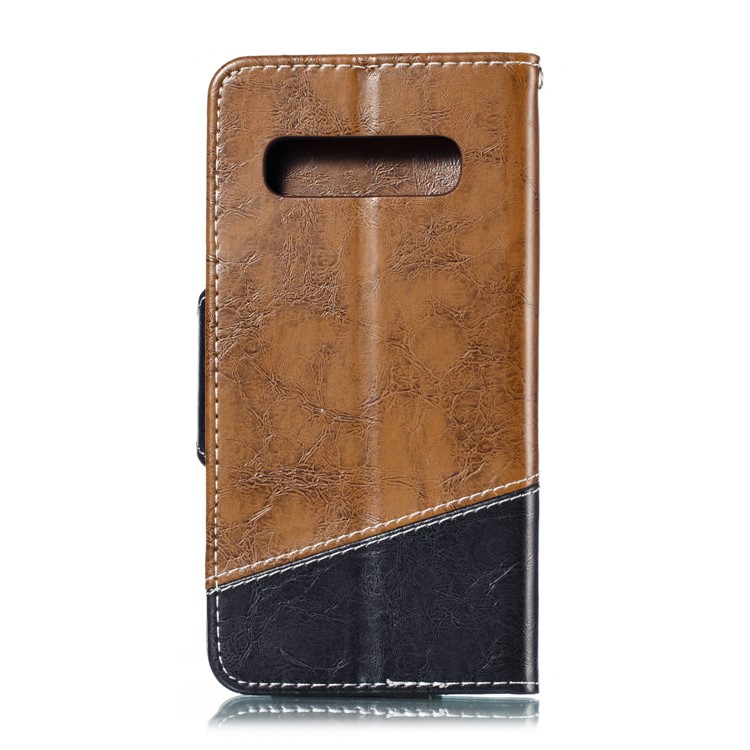 Splicing PU Leather + TPU Stand Wallet Protective Case with Strap for Samsung Galaxy S10 - Khaki / Black-3