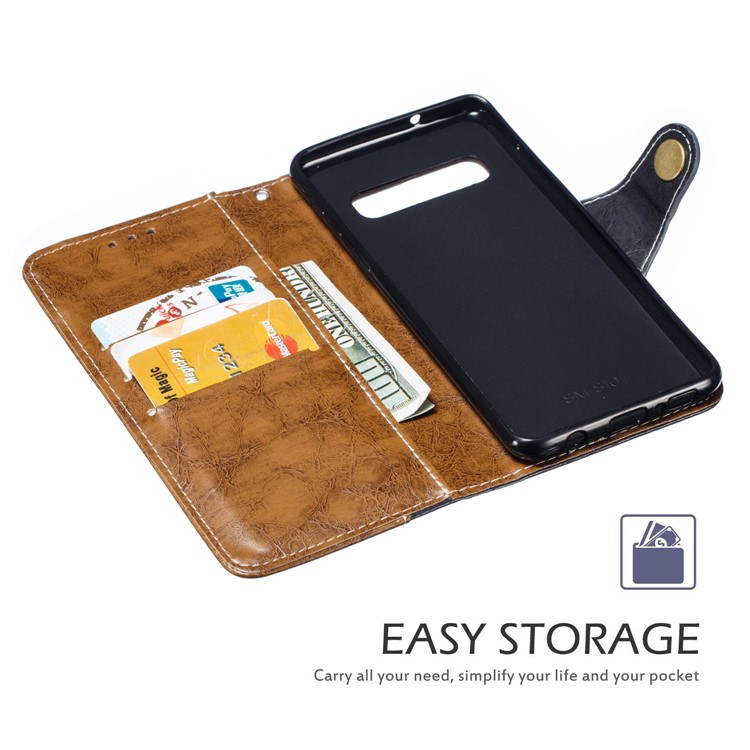 Splicing PU Leather + TPU Stand Wallet Protective Case with Strap for Samsung Galaxy S10 - Khaki / Black-5