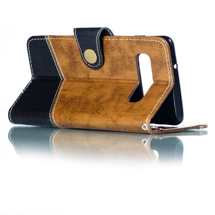 Splicing PU Leather + TPU Stand Wallet Protective Case with Strap for Samsung Galaxy S10 - Khaki / Black-6