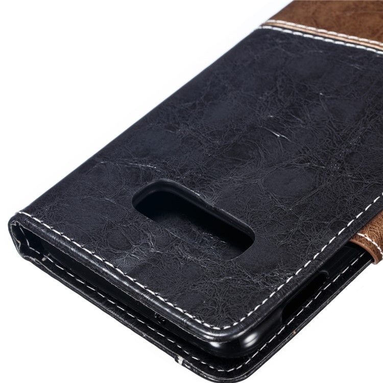 Splicing PU Leather + TPU Stand Wallet Phone Cover with Strap for Samsung Galaxy S10e - Black / Light Brown-4
