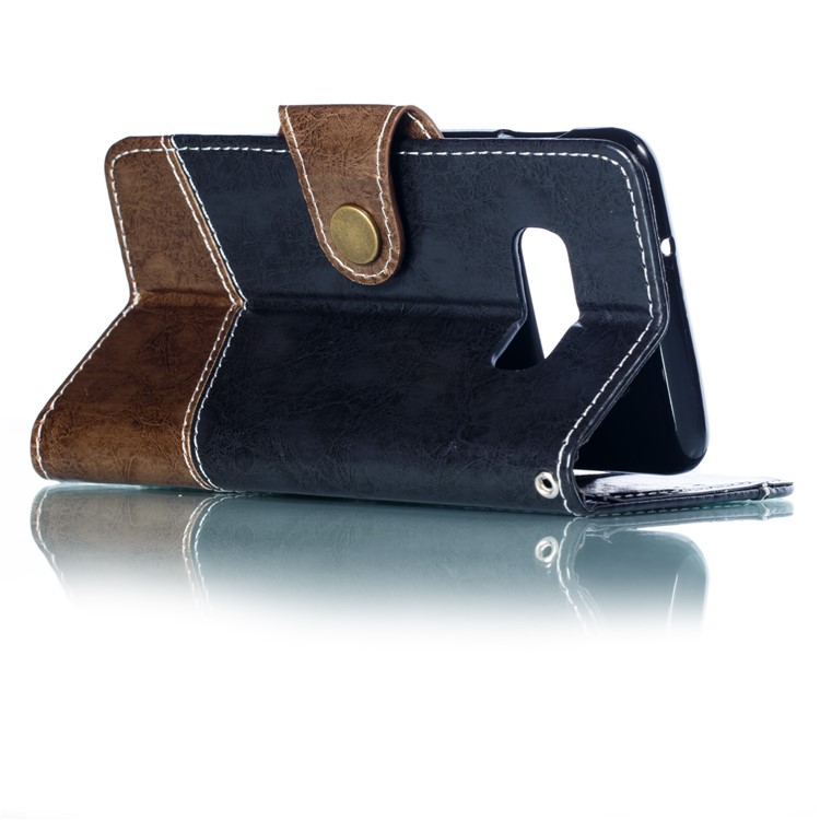 Splicing PU Leather + TPU Stand Wallet Phone Cover with Strap for Samsung Galaxy S10e - Black / Light Brown-6