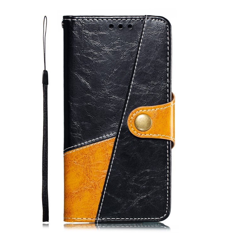 Splicing PU Leather + TPU Stand Wallet Phone Cover with Strap for Samsung Galaxy S10e - Black / Yellow-2