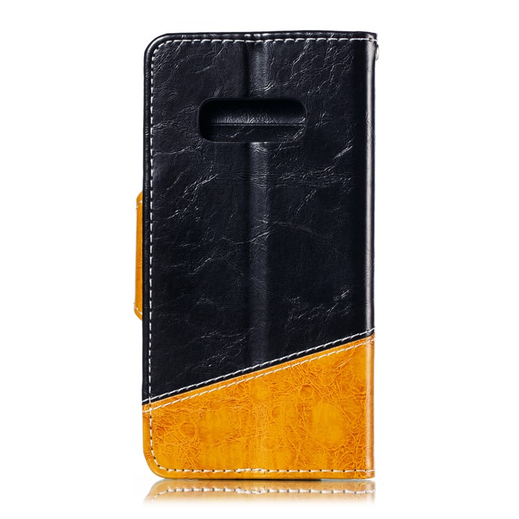 Splicing PU Leather + TPU Stand Wallet Phone Cover with Strap for Samsung Galaxy S10e - Black / Yellow-3