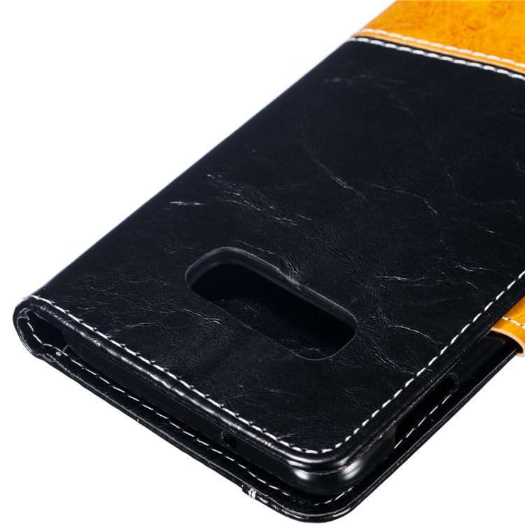 Splicing PU Leather + TPU Stand Wallet Phone Cover with Strap for Samsung Galaxy S10e - Black / Yellow-4