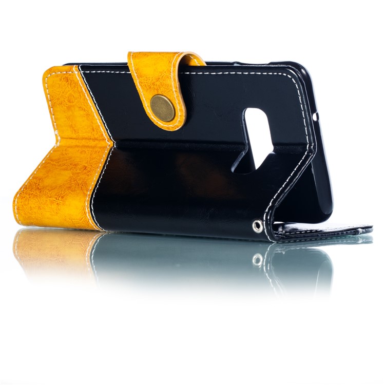 Splicing PU Leather + TPU Stand Wallet Phone Cover with Strap for Samsung Galaxy S10e - Black / Yellow-6