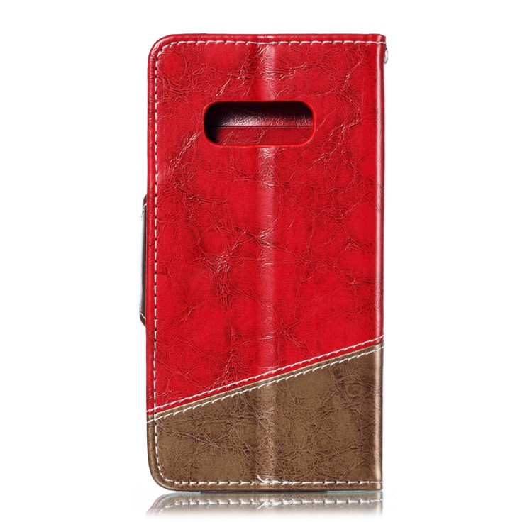 Splicing PU Leather + TPU Stand Wallet Phone Cover with Strap for Samsung Galaxy S10e - Red / Light Brown-3