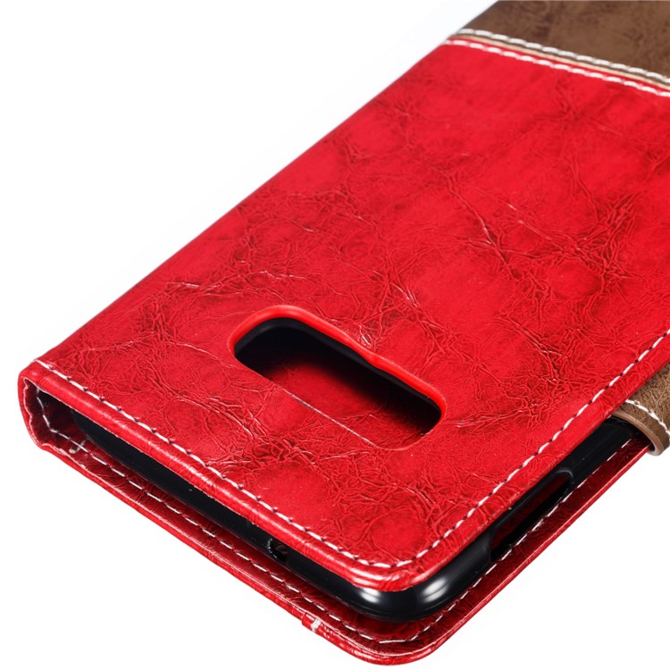 Splicing PU Leather + TPU Stand Wallet Phone Cover with Strap for Samsung Galaxy S10e - Red / Light Brown-4
