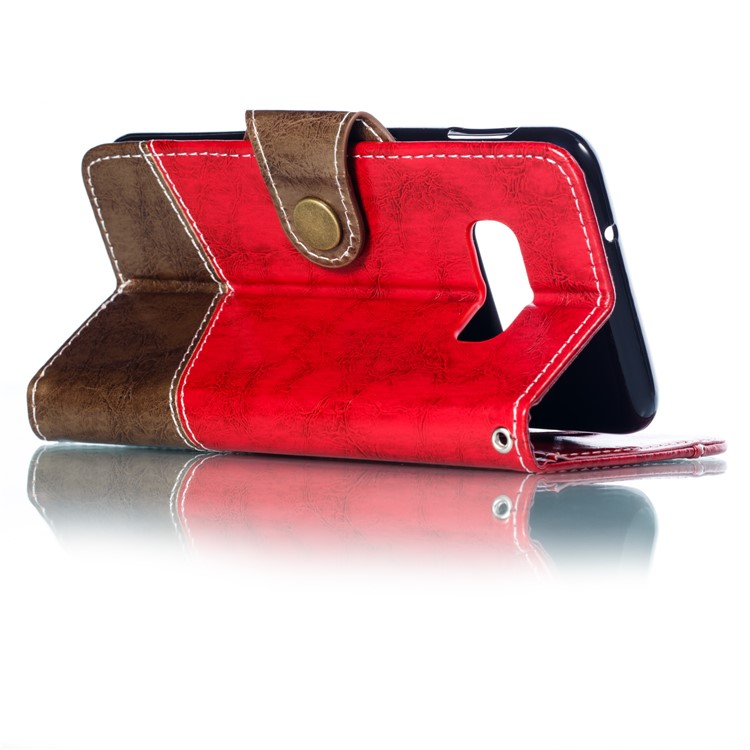 Splicing PU Leather + TPU Stand Wallet Phone Cover with Strap for Samsung Galaxy S10e - Red / Light Brown-6