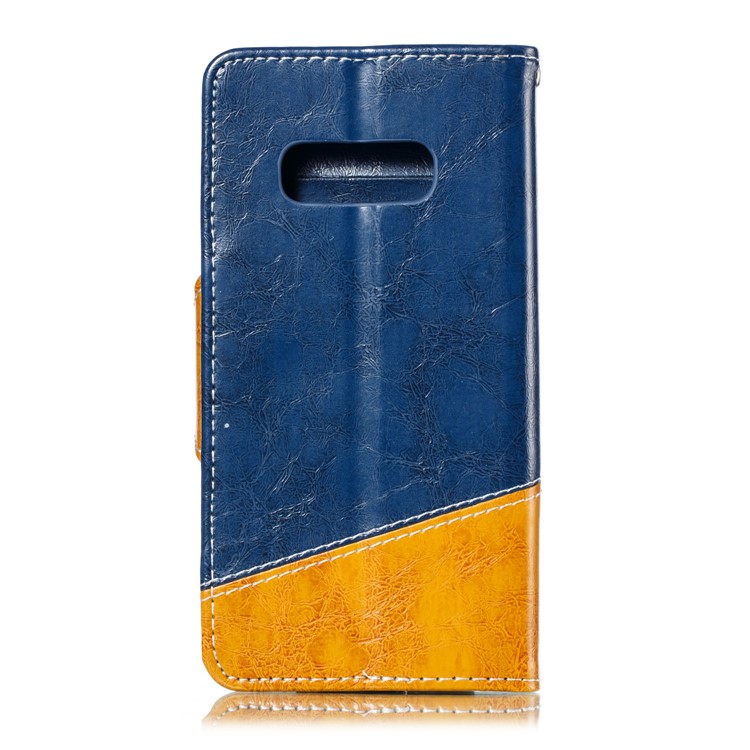Splicing PU Leather + TPU Stand Wallet Phone Cover with Strap for Samsung Galaxy S10e - Blue / Yellow-3