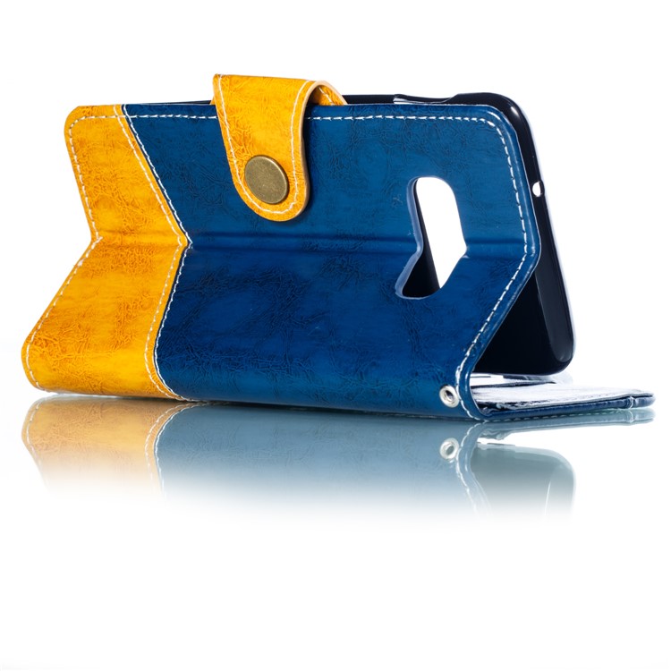 Splicing PU Leather + TPU Stand Wallet Phone Cover with Strap for Samsung Galaxy S10e - Blue / Yellow-6