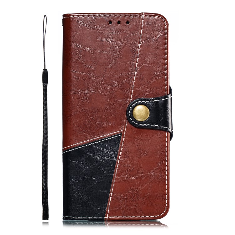 Splicing PU Leather + TPU Stand Wallet Phone Cover with Strap for Samsung Galaxy S10e - Dark Brown / Black-2