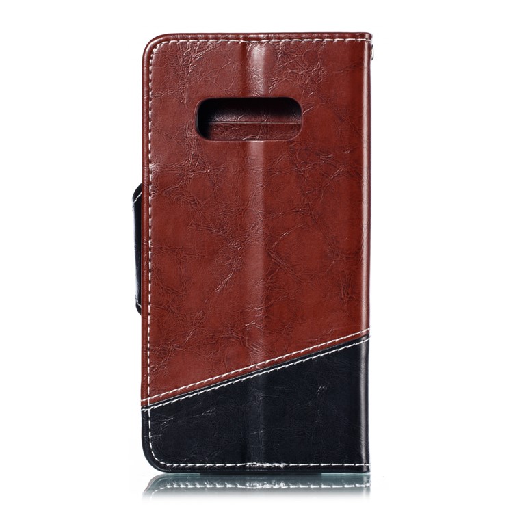Splicing PU Leather + TPU Stand Wallet Phone Cover with Strap for Samsung Galaxy S10e - Dark Brown / Black-3