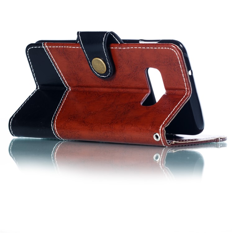 Splicing PU Leather + TPU Stand Wallet Phone Cover with Strap for Samsung Galaxy S10e - Dark Brown / Black-6