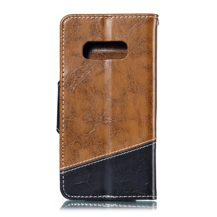 Splicing PU Leather + TPU Stand Wallet Phone Cover with Strap for Samsung Galaxy S10e - Khaki / Black-3