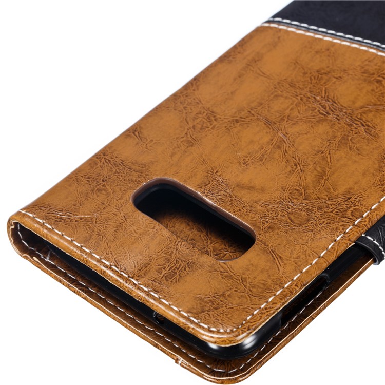 Splicing PU Leather + TPU Stand Wallet Phone Cover with Strap for Samsung Galaxy S10e - Khaki / Black-4