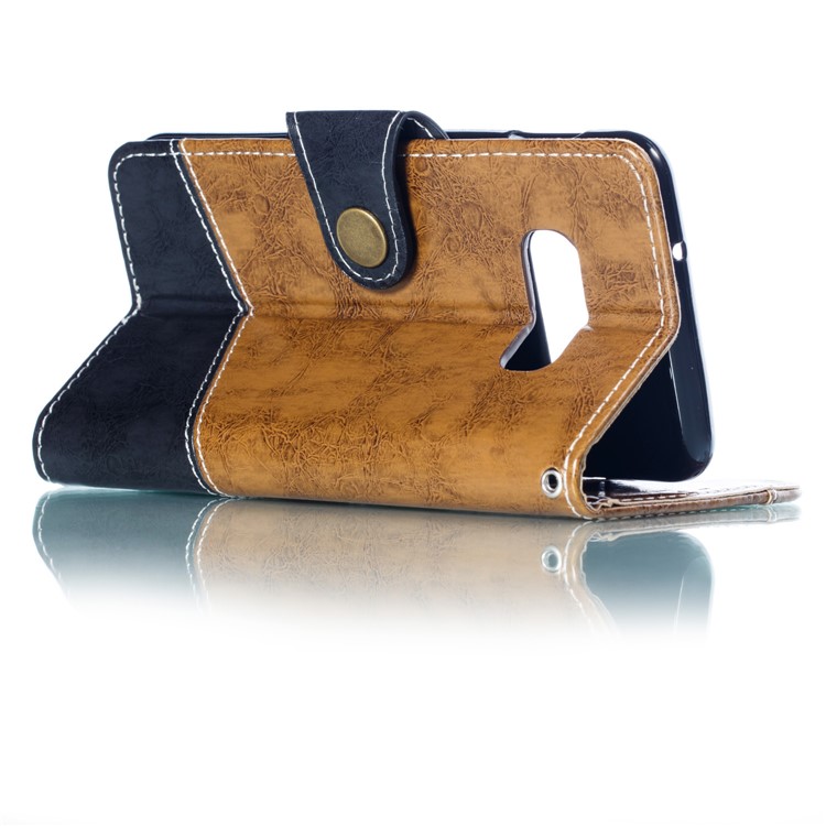 Splicing PU Leather + TPU Stand Wallet Phone Cover with Strap for Samsung Galaxy S10e - Khaki / Black-6