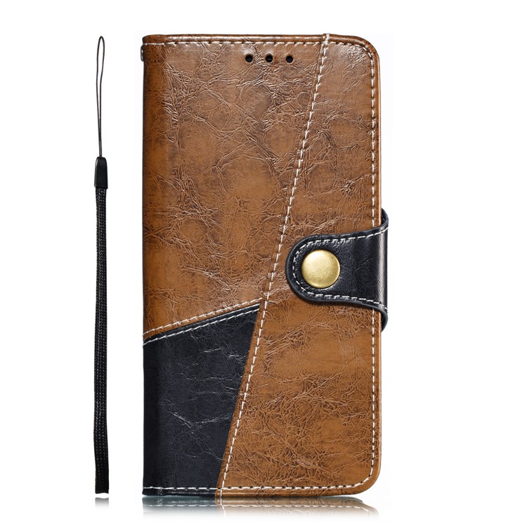 Splicing Button Decor Leather Wallet Phone Shell for Samsung Galaxy S10 Plus - Brown-2