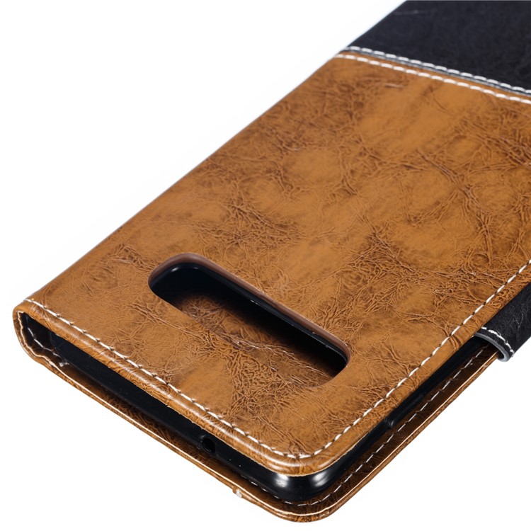 Splicing Button Decor Leather Wallet Phone Shell for Samsung Galaxy S10 Plus - Brown-5