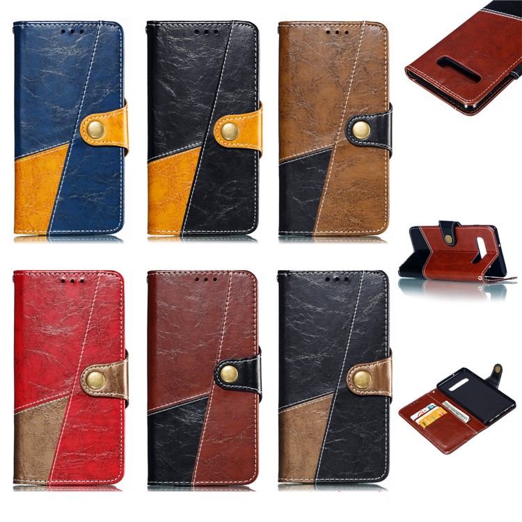 Splicing Button Decor Leather Wallet Phone Shell for Samsung Galaxy S10 Plus - Brown-7