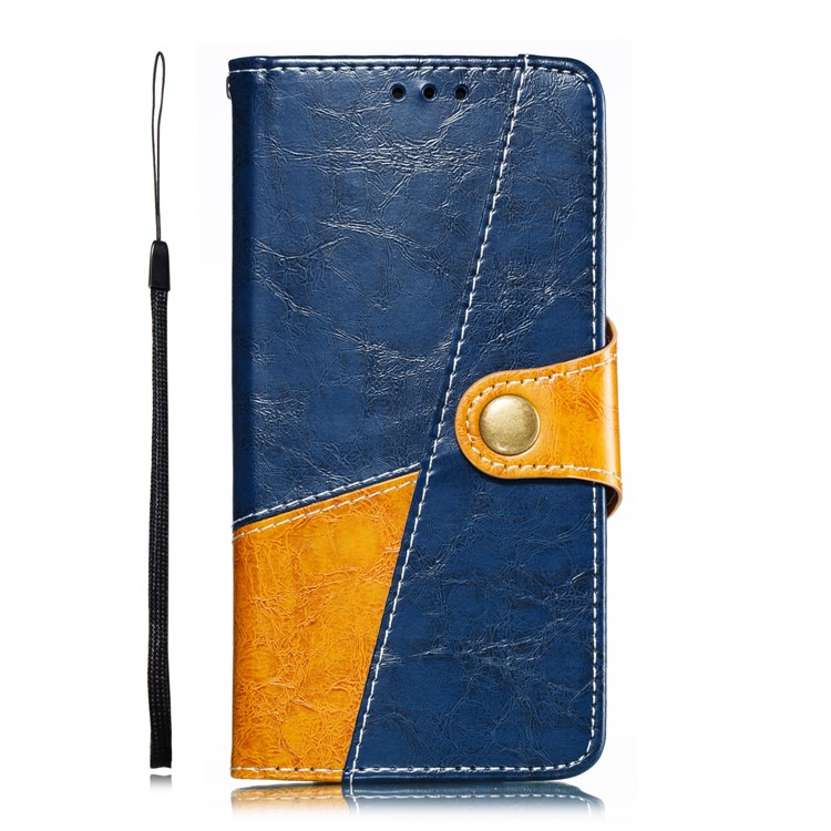Splicing Button Decor Leather Wallet Phone Shell for Samsung Galaxy S10 Plus - Blue-3
