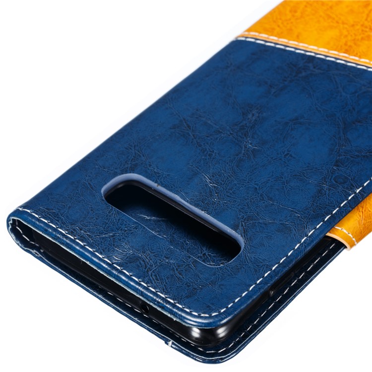 Splicing Button Decor Leather Wallet Phone Shell for Samsung Galaxy S10 Plus - Blue-4