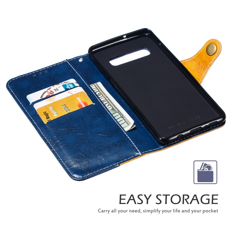 Splicing Button Decor Leather Wallet Phone Shell for Samsung Galaxy S10 Plus - Blue-5