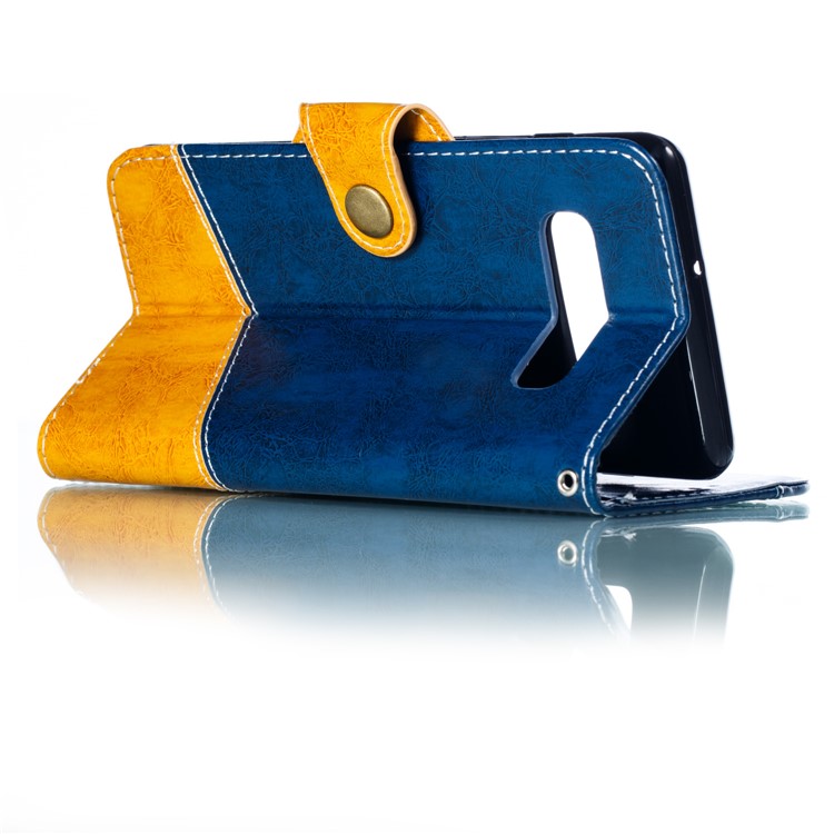 Splicing Button Decor Leather Wallet Phone Shell for Samsung Galaxy S10 Plus - Blue-6