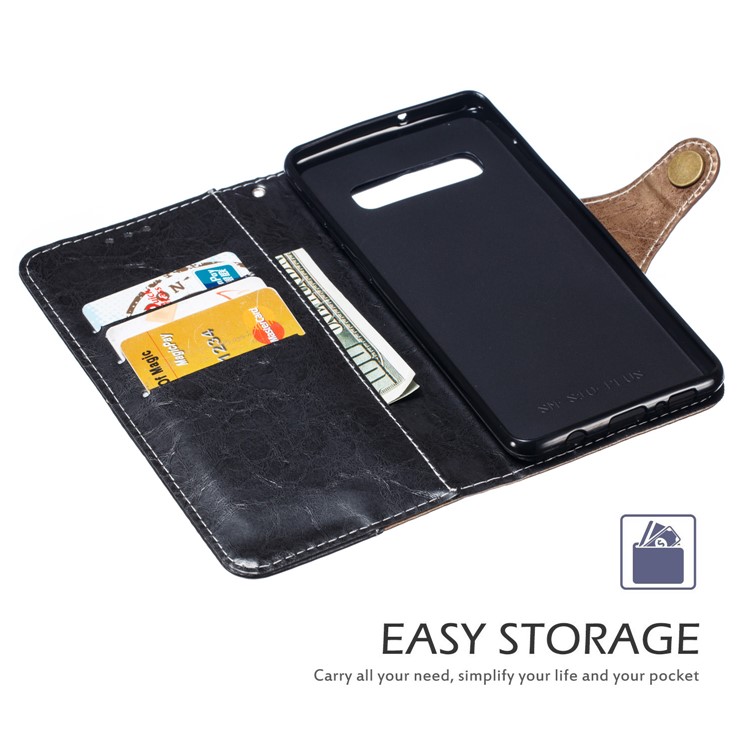 Splicing Button Decor Leather Wallet Phone Shell for Samsung Galaxy S10 Plus - Grey-5