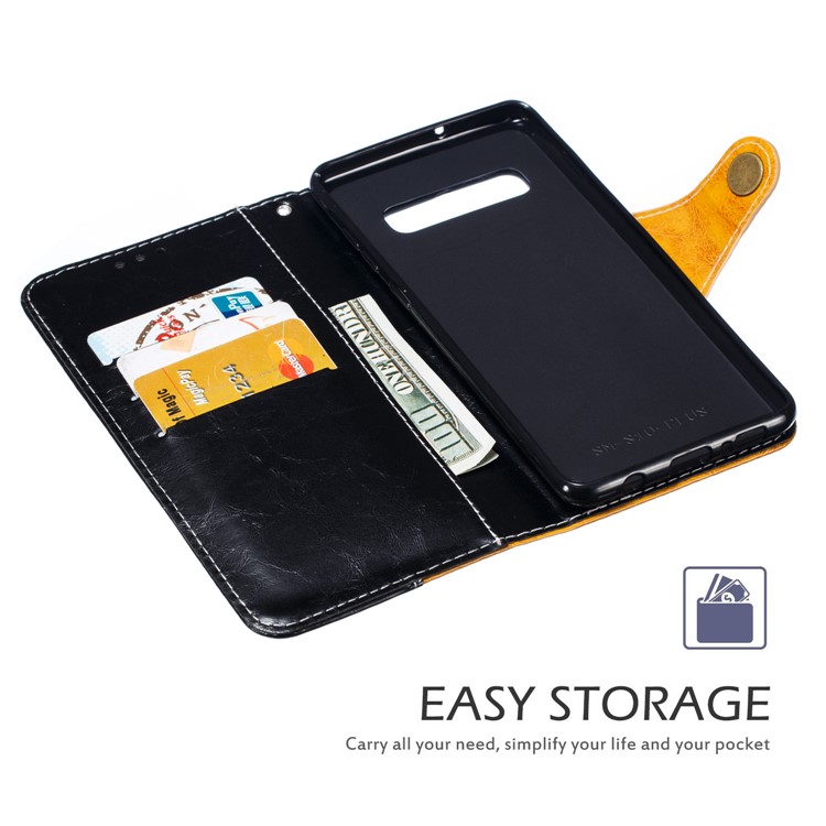Splicing Button Decor Leather Wallet Phone Shell for Samsung Galaxy S10 Plus - Black-5