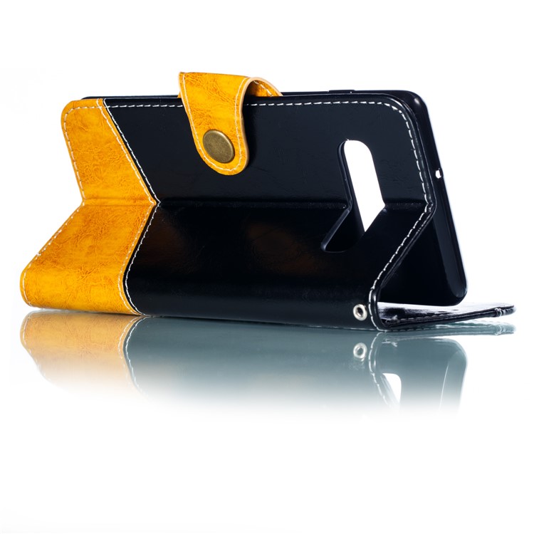 Splicing Button Decor Leather Wallet Phone Shell for Samsung Galaxy S10 Plus - Black-6