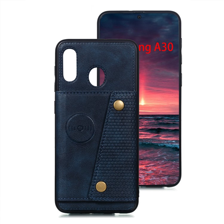 PU Leather Coated TPU Card Holder Magnetic Kickstand Phone Case for Samsung Galaxy A20/A30 - Blue-2