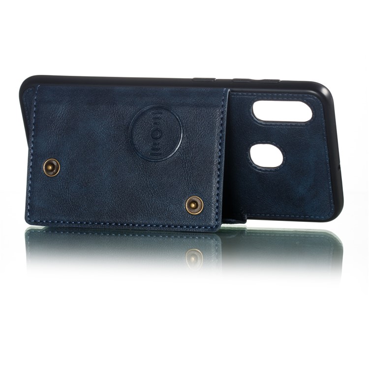 PU Leather Coated TPU Card Holder Magnetic Kickstand Phone Case for Samsung Galaxy A20/A30 - Blue-5