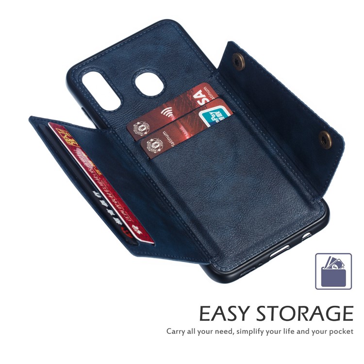 PU Leather Coated TPU Card Holder Magnetic Kickstand Phone Case for Samsung Galaxy A20/A30 - Blue-6