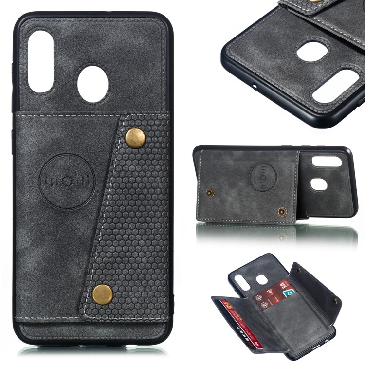 PU Leather Coated TPU Card Holder Magnetic Kickstand Phone Case for Samsung Galaxy A20/A30 - Grey-1