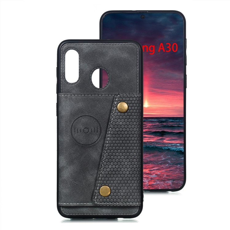 PU Leather Coated TPU Card Holder Magnetic Kickstand Phone Case for Samsung Galaxy A20/A30 - Grey-2