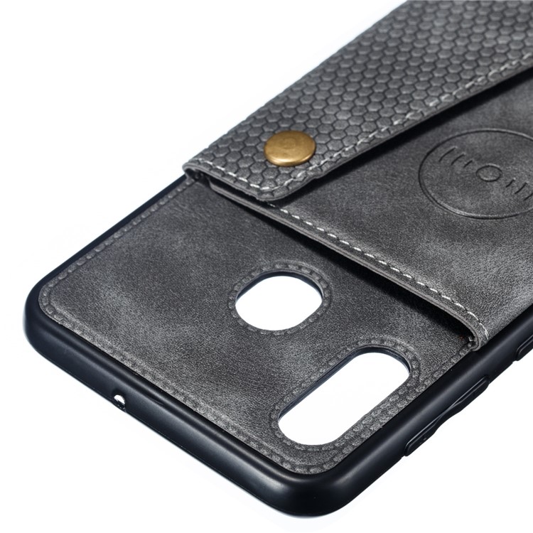 PU Leather Coated TPU Card Holder Magnetic Kickstand Phone Case for Samsung Galaxy A20/A30 - Grey-4