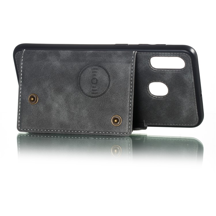 PU Leather Coated TPU Card Holder Magnetic Kickstand Phone Case for Samsung Galaxy A20/A30 - Grey-5