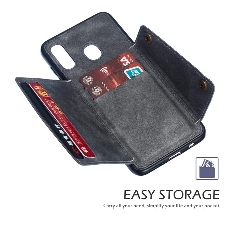 PU Leather Coated TPU Card Holder Magnetic Kickstand Phone Case for Samsung Galaxy A20/A30 - Grey-6
